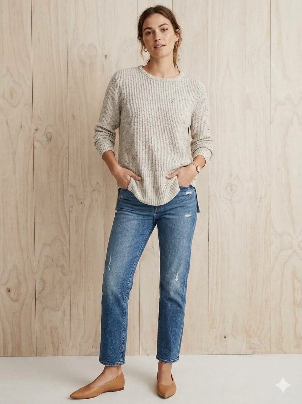 Women's Crewneck Ribbed Pullover Sweater - Light Heather Gray
